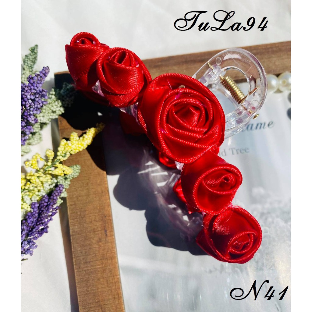 Kẹp Tóc Ngoạm Hoa Hồng 3D Sang Chảnh Phong Cách Retro Hàn Quôc nhiều màu TuLa94