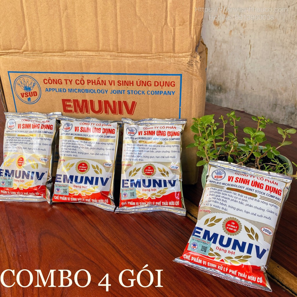4 GÓI - Chế phẩm vi sinh/ Men vi sinh EMUNIV dạng bột ủ phân/rác thải hữu cơ, xử lý rác thải tại nhà