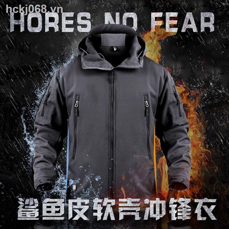 ☜₪♈Người hâm mộ quân đội áo khoác chiến thuật mùa thu và mùa đông áo khoác gió chống thấm nước ấm áp và nhung ba trong một áo khoác mềm nhung ba trong một bộ đồ leo núi của nam giới