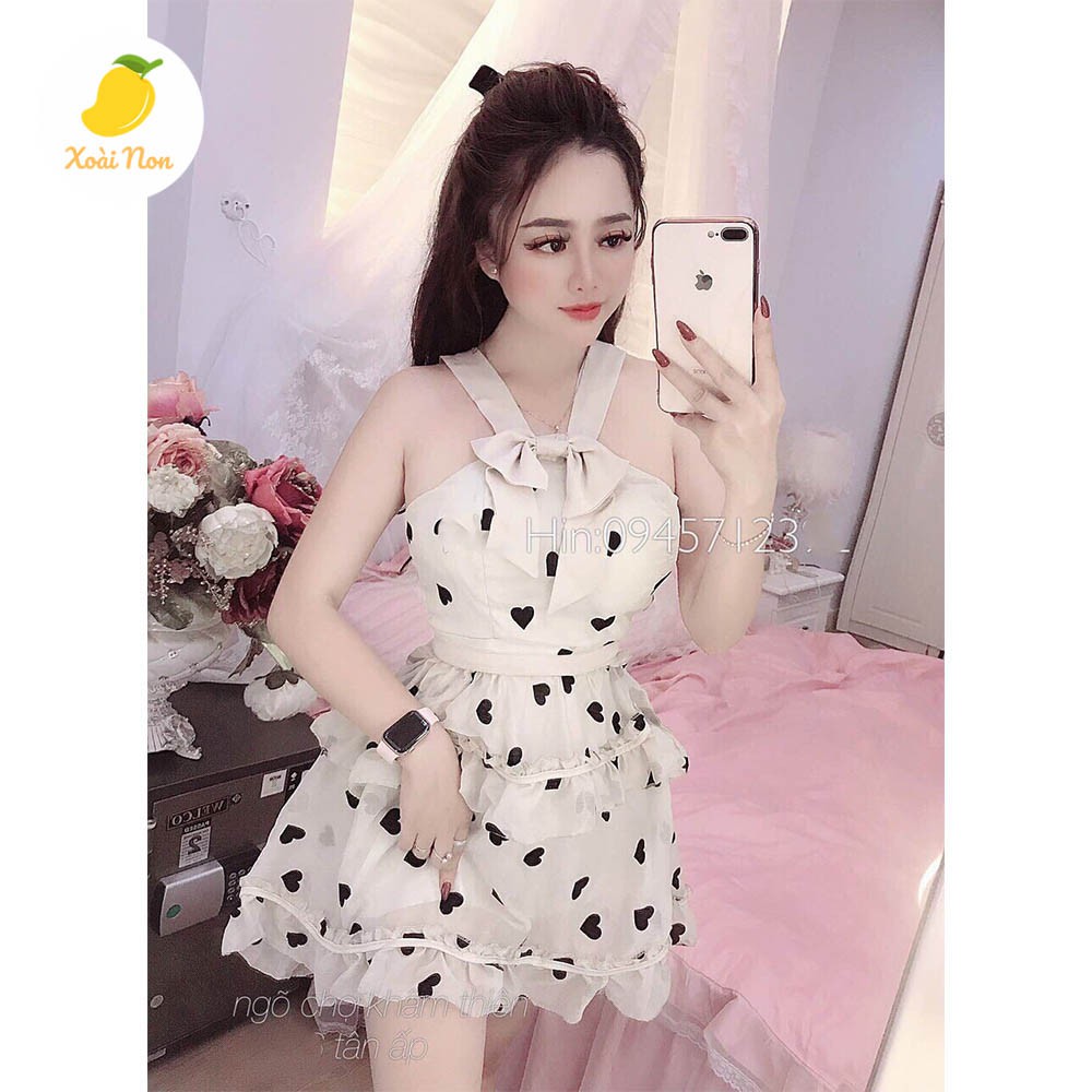 Xoài Non Đầm váy dáng xòe họa tiết chấm bi nhiều màu siêu xinh tôn dáng cho nàng thời trang dạo phố, dự tiệc