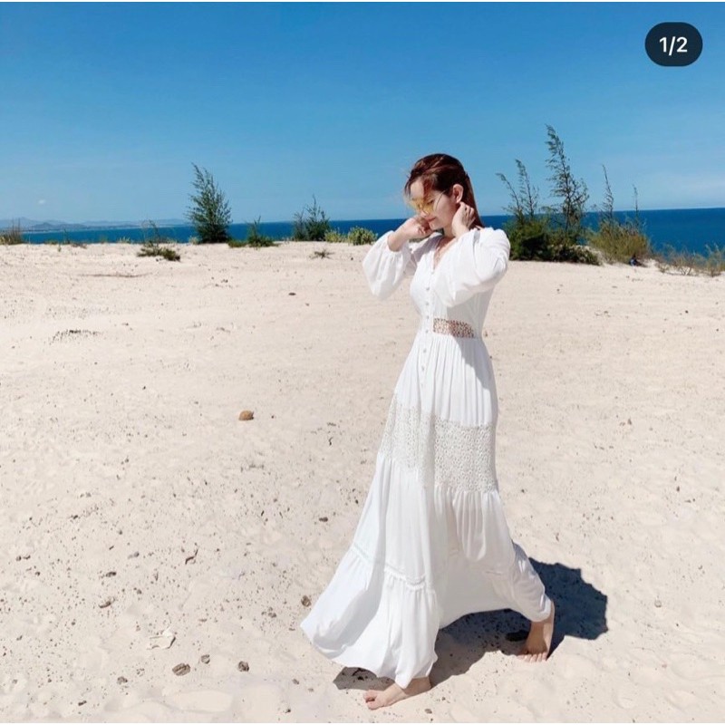Đầm maxi trắng❤️Hình thật❤️Đầm maxi trắng cổ V | BigBuy360 - bigbuy360.vn