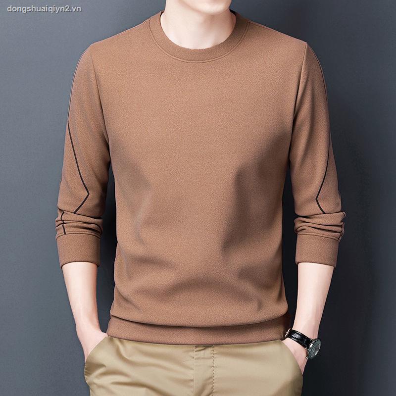 Áo thun cotton mỏng tay dài cổ tròn in họa tiết phong cách xuân thu cao cấp cá tính dành cho nam trung niên