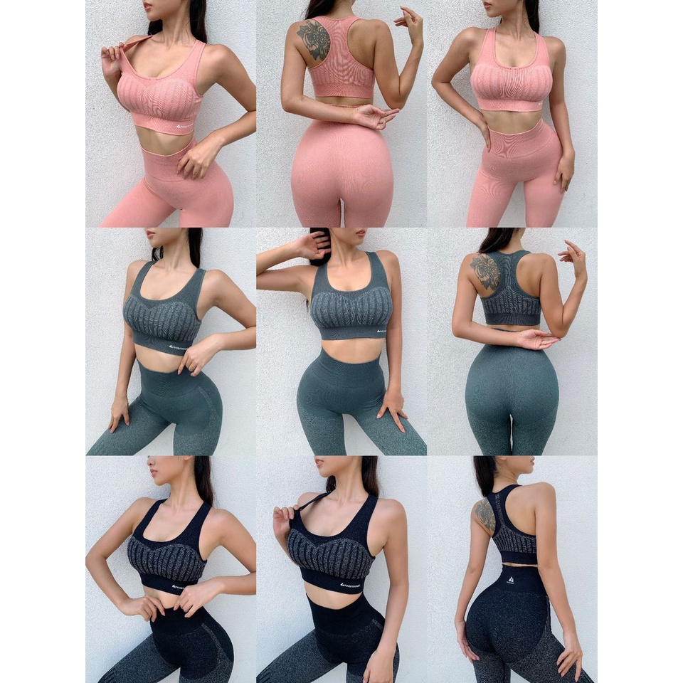 Đồ tập gym yoga thể thao nữ, set bộ áo bra quần dài naqi dệt kim Bin Sports BD161