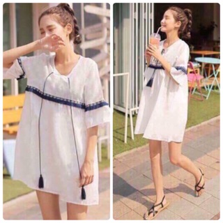 ĐẦM BABYDOLL TRẮNG VIỀN THỔ CẨM