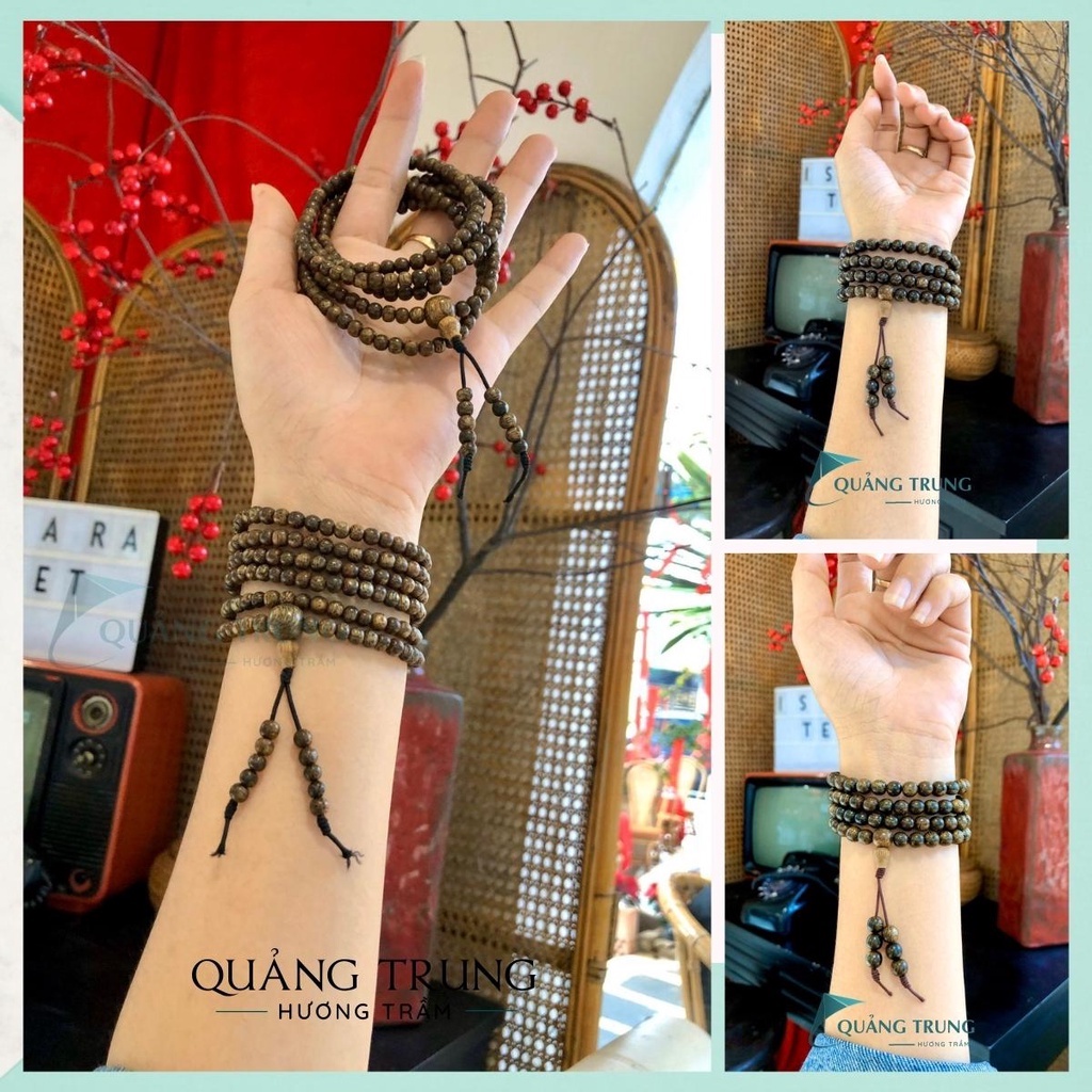 Vòng tay trầm hương 108 hạt trầm tự nhiên cao cấp - Hạt trầm 6mm 8mm bảo hành trọn đời