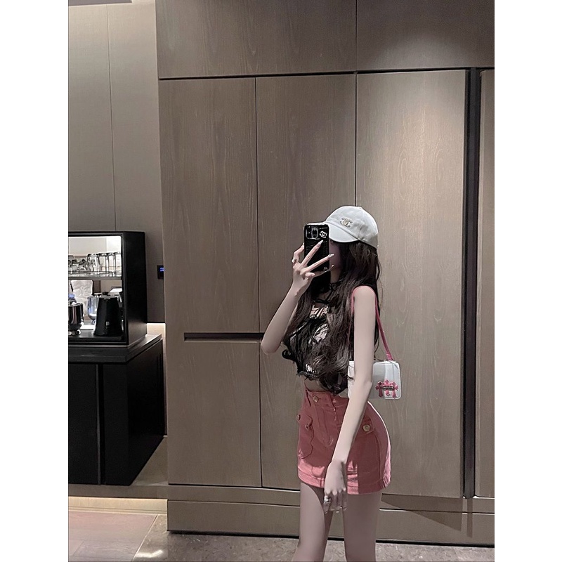 &quot;Hot little girl&quot; gold button work clothes style pocket hot girl denim short skirt new summer large versatile short skirt