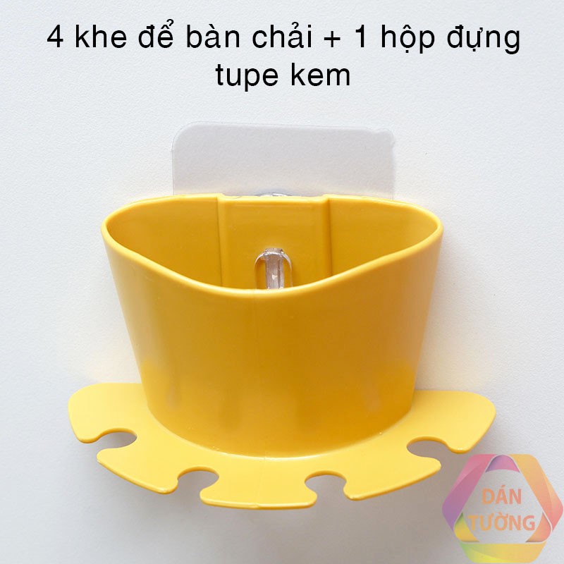 Kệ bàn chải đánh răng dán tường nhà tắm MDT với 4 khe cắm bàn chải và 1 hộp để kem đánh răng tiện lợi _K47