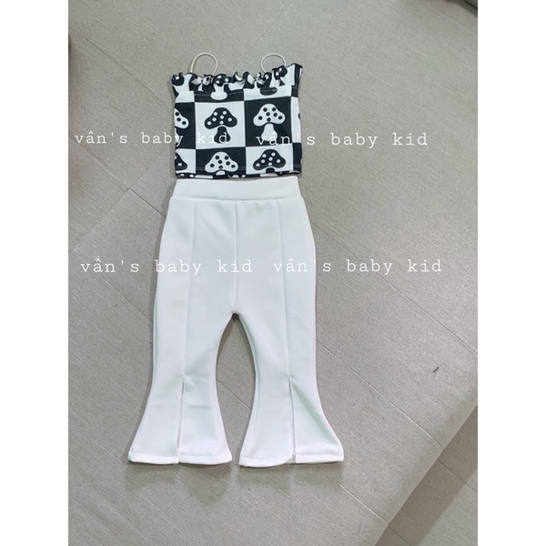 Set áo nấm 2 dây  quần loe bé gái