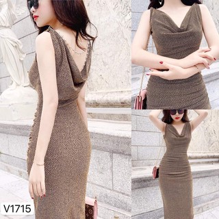 Váy đầm ôm body nhũ vàng cổ đổ dự tiệc sang trọng quý phái (không kèm hoa)
