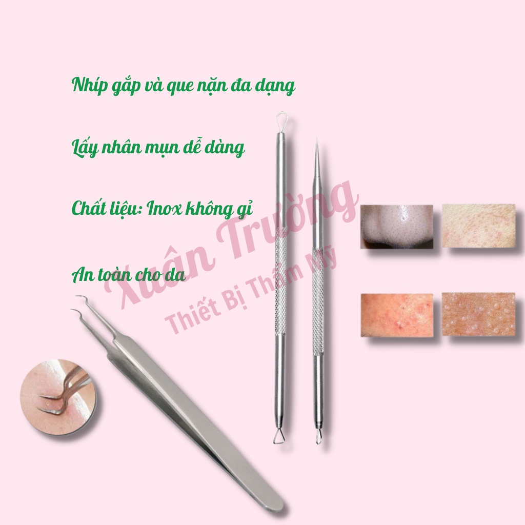 Bộ lấy mụn 5 chi tiết chuyên dụng, 3 nhíp gắp và 2 que nặn