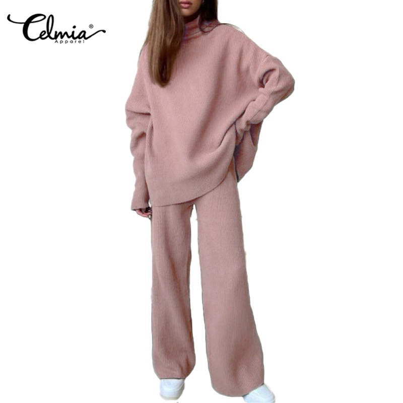 Set đồ 2 mảnh CELMIA gồm áo tay dài cổ đứng + quần dài ống rộng giản đơn thời trang dành cho phái nữ