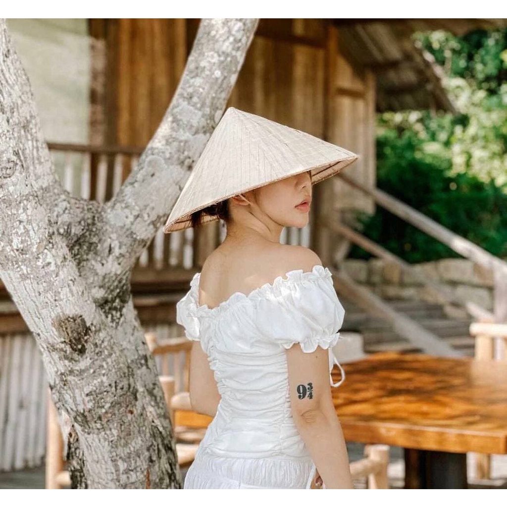 Áo Bẹt Vai Nhún Thân Đan dây viền dây - Áo thiết kế bẹt vai đan dây viền ren