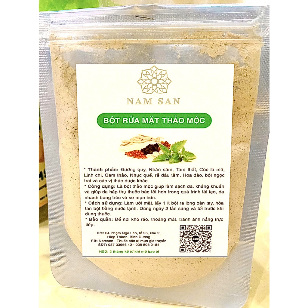 Bột rửa mặt thảo mộc làm sạch da, kháng khuẩn, dưỡng da và se khít lỗ chân lông gói 100g