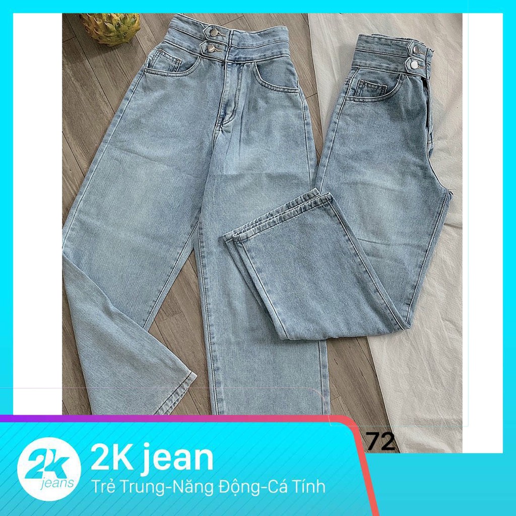 Quần jean baggy nữ bigsize lưng cao ống rộng 2 nút hàng VNXK MS72 thời trang bigsize 2KJean