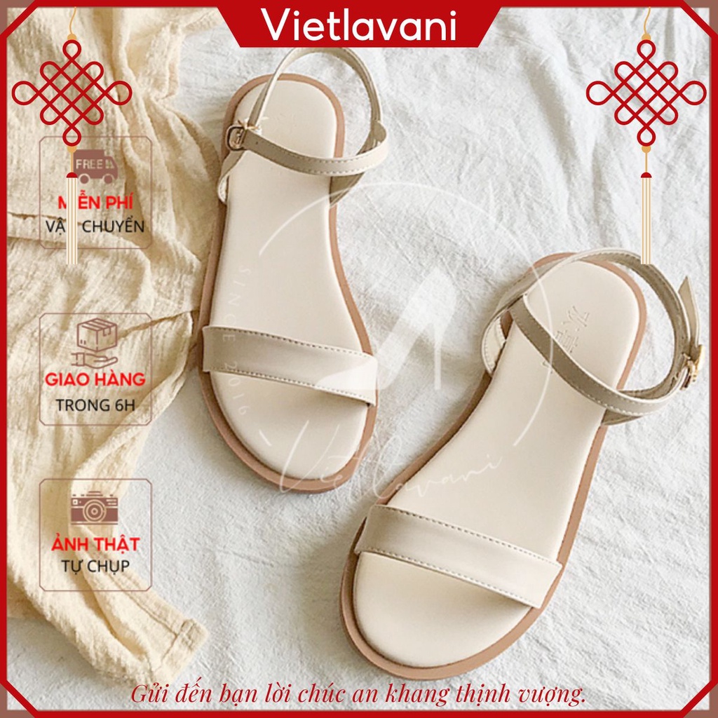 SANDAL Bệt S12 Quai Ngang Mũi Tròn Màu Kem (Chuẩn xuất)