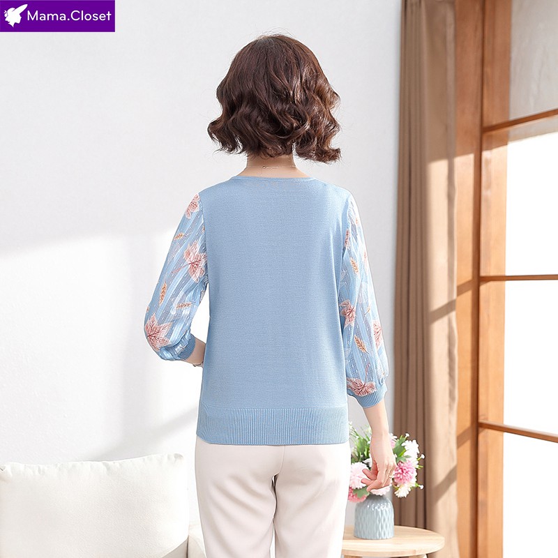 #TB7762 ÁO LEN TAY VOAN CỔ HỌA TIẾT REN THANH LỊCH DÀNH CHO PHỤ NỮ TRUNG NIÊN, QUÀ TẶNG MẸ 2021 | BigBuy360 - bigbuy360.vn