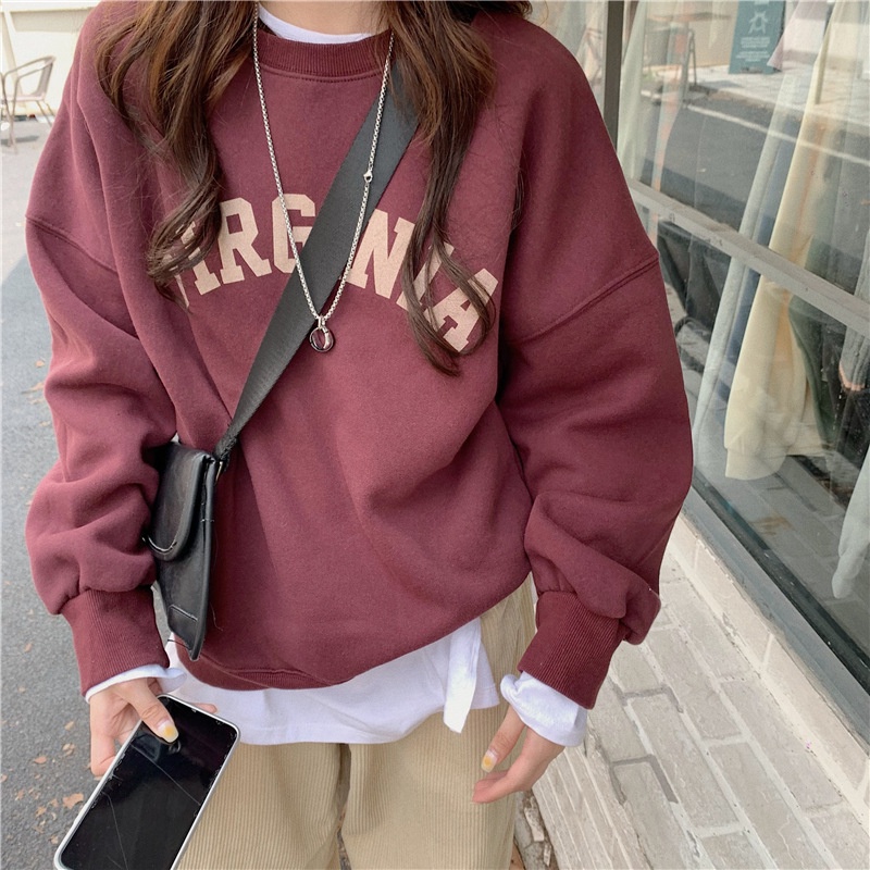 Áo Sweater In Chữ VIRGINIA Cực Xinh Áo Sweater Tay Bồng Chất Nỉ Ngoại Dày Dặn Form Rộng Freesize Unisex Ảnh Thật