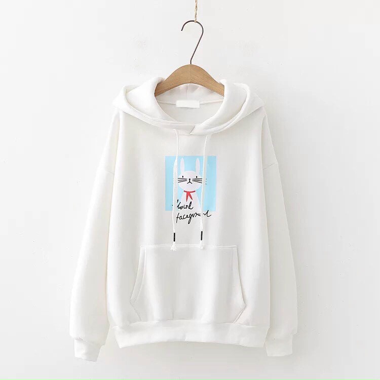 Áo Hoodie Nón Chui Trùm Đầu Nữ Nam Unisex Chất Vải Nỉ Poly Tai Thỏ WAH027