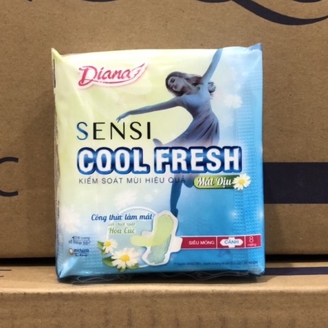 [Tặng Thêm 2 Miếng]Băng Vệ Sinh Diana Sensi Cool Fresh Mặt Bông 23cm Có Cánh - 8 Miếng Mẫu Mới Hoa Cúc