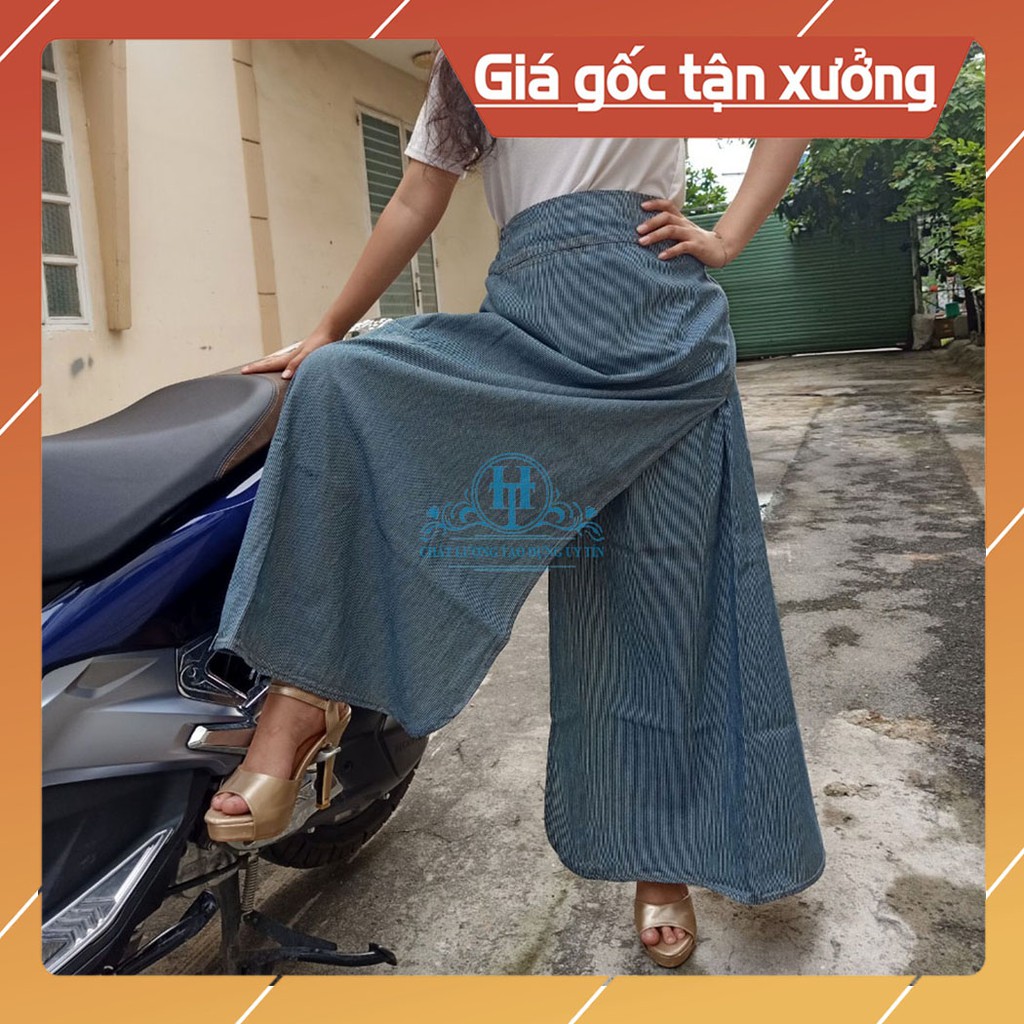 Váy Chống Nắng Xẻ Tà Kaki GIÁ TẬN XƯỞNG Chất Liệu Dày Dặn Và Mềm Mịn Họa Tiết Sọc Đen Trắng Có Nút Bấm H&T Fashion