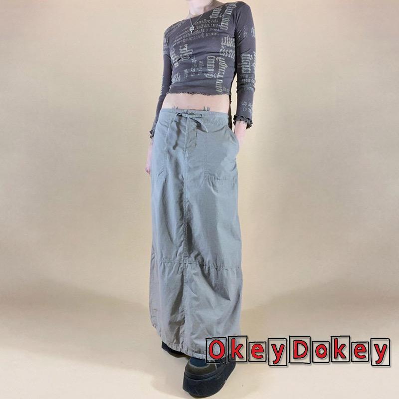 Chân Váy Dài Tới Mắt Cá Chân Màu Trơn Phối Dây Buộc Phong Cách Đường Phố Y2K Cho Nữ