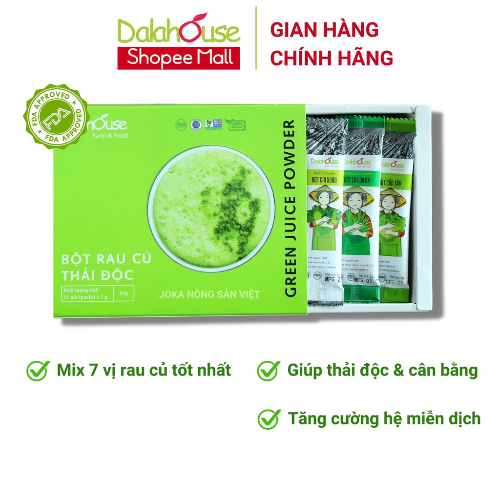 Bột rau củ thải độc Dalahouse 63gr sấy lạnh nguyên chất, đạt tiêu chuẩn Châu Âu