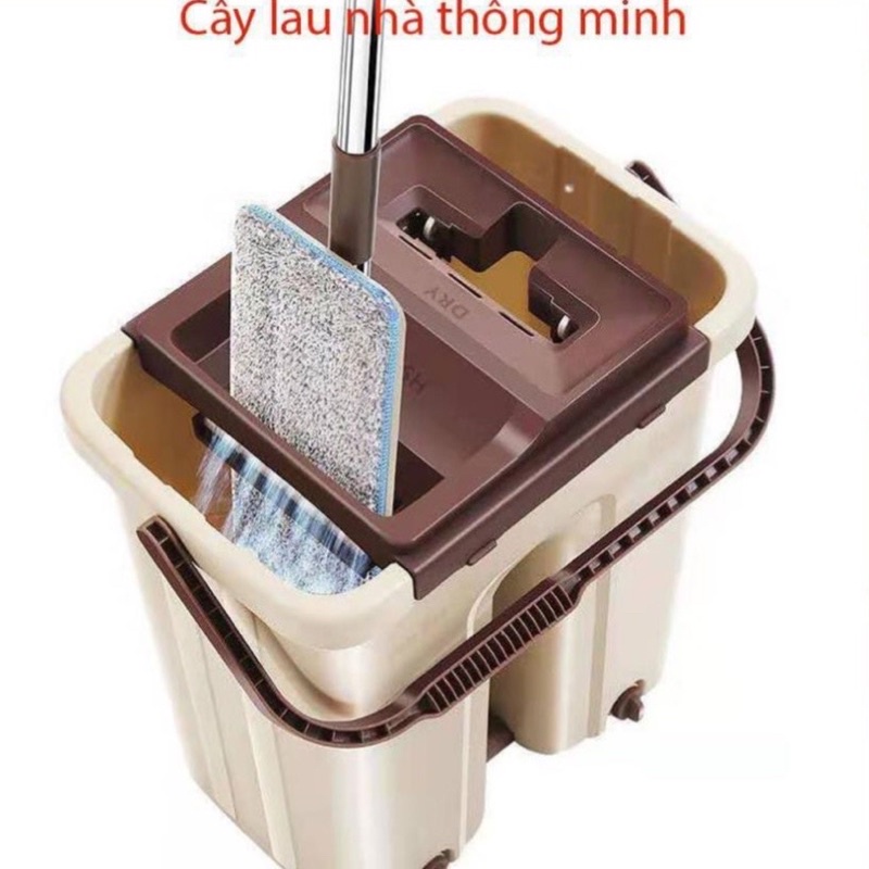 Bộ cây lau nhà chổi lau nhà thông minh xoay 360 độ, tự vắt kèm thùng loại to