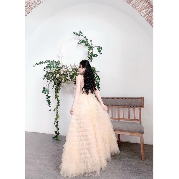 ĐẦM MAXI TẦNG 2 DÂY ĐÍNH CƯỜM FULL SIZE S/M/L /XL