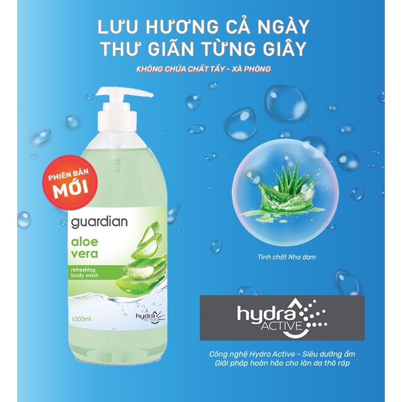 Sữa Tắm Dưỡng Ẩm Guardian Nha Đam Tươi Mát Aloe Vera Refreshing Body Wash 1000ml / 1Lu