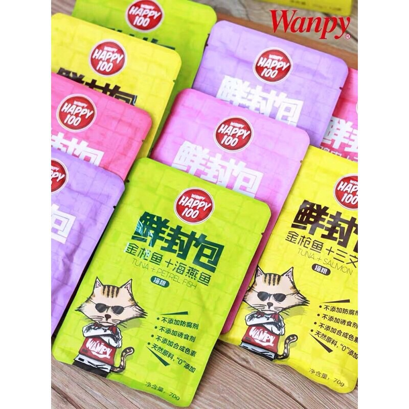 [Mã 252FMCGSALE giảm 8% tối đa 100k đơn 500K] Pate cho mèo Wanpy Happy 100 gói 70gr - Thức ăn cho mèo dạng soup