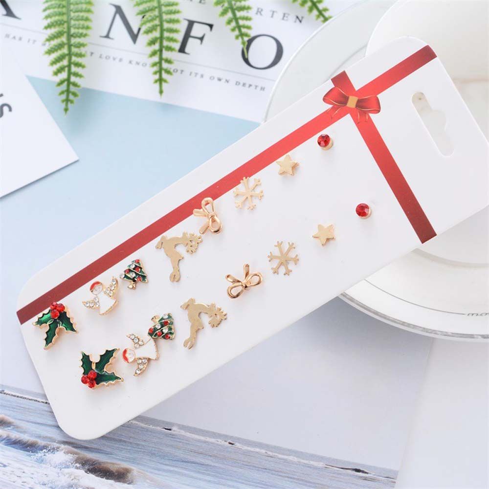 Set 8 khuyên tai hình ông già noel đính nơ dễ thương phong cách Hàn Quốc cho nữ