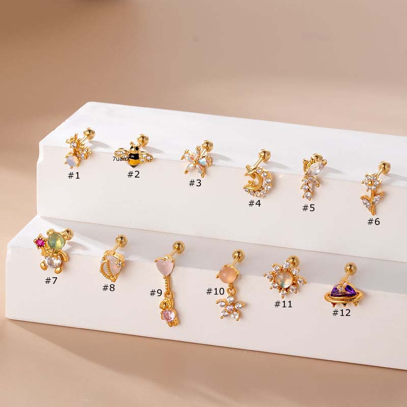 1 Khuyên Xỏ Sụn Tai 20 Ô Bằng Thép Không Gỉ Đính Đá Zircon Hình Trái Tim