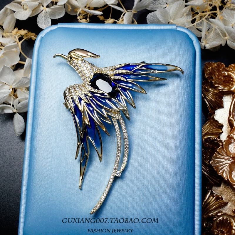 HÀNG CAO CẤP- Tag cài áo vest, sơ mi, len đính đá ZIRCON có độ quang học hoàn hảo- Phượng Hoàng-Luxury phoenix brooch