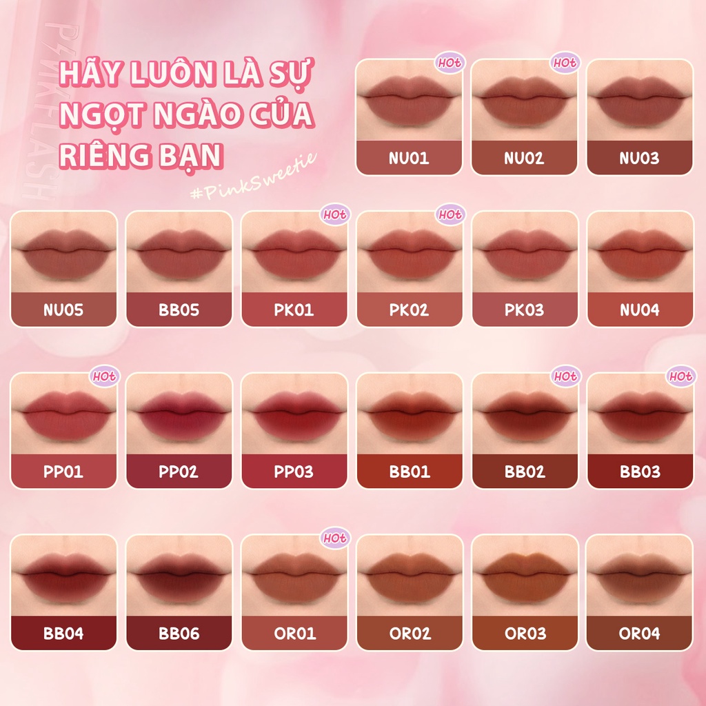 PINKFLASH #Pinksweetie Fuzzy-Soft Velvet Matte Lip Clay Lip Mud High Pigment Thành phần dưỡng ẩm Mượt môi bùn cho môi & má