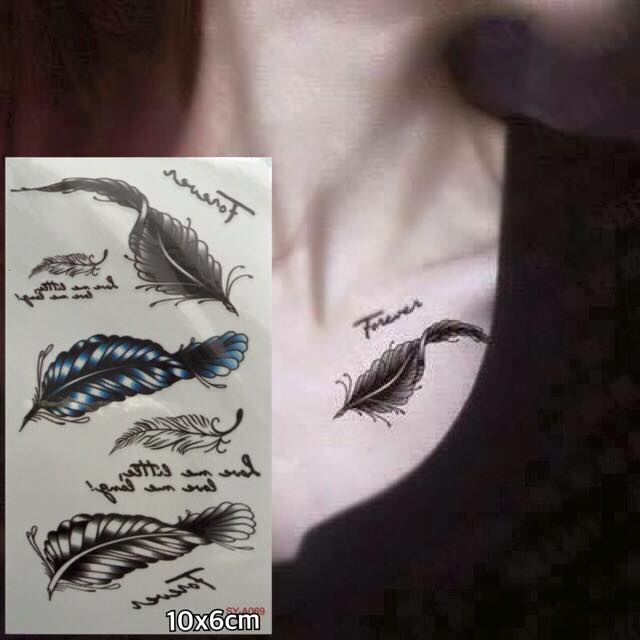 Hình xăm dán lông vũ tattoo mini 10xx6cm- mua 4 tặng 1, mua 10 tặng 4 tấm đồng size