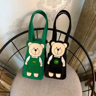 Túi Đựng Cốc Nước Bằng Vải Canvas Dày Dặn In Họa Tiết Hoạt Hình Dễ Thương Tiện Dụng