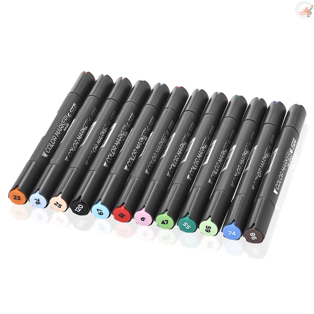 12 Colors Twin Marker Marking Pen Highlighter Broad Fine Tip Alcohol-based Ink for Manga Advertisement Architecture   Designing