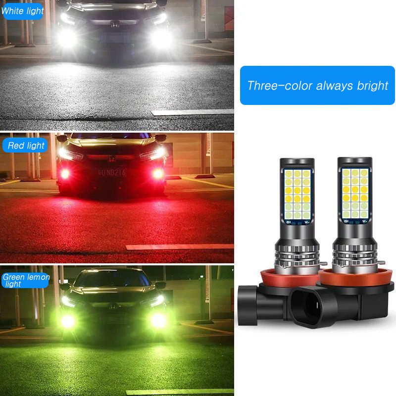 Bộ 2 đèn pha LED 3 màu 3030 36SMD H8 H11 H3 H7 9005 9006 P13W H27 881 HB3 HB4 12V cho xe hơi