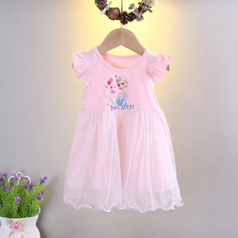 1-5 Years Kids Girl Summer Cartoon Alisa Short Sleeve Princess Dress Cotton Clothes