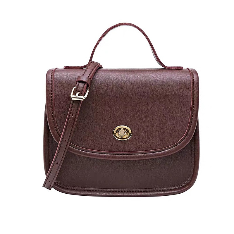 Túi đeo chéo da PU màu trơn có khóa phong cách Hàn Quốc cho nữ