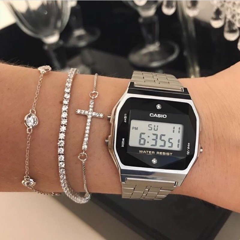 Đồng hồ Nam/nữ Dây thép CASIO A159WAD-1 CHÍNH HÃNG (33,2mm)