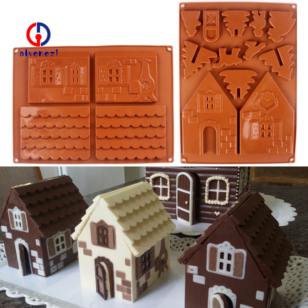 2 Khuôn tạo hình socola hình ngôi nhà 3D thiết kế cao cấp tiện lợi DIY