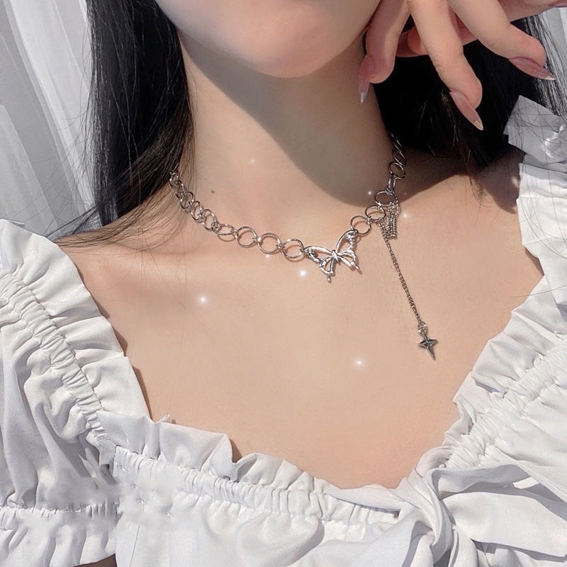 chocker vòng cổ thép titan màu bạc thiết kế hình học mặt nơ nữ tính mã TH2444854