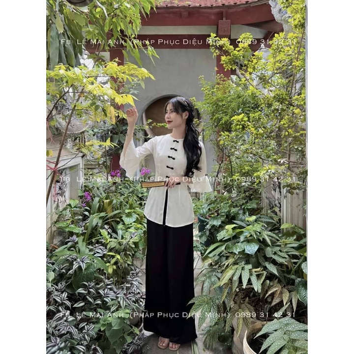 Set đồ lam đi chùa vải lụa ngọc trai cao cấp mã d26