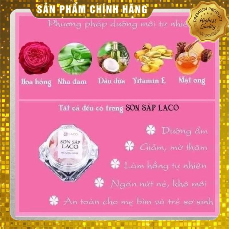 Son Dưỡng Môi 💝FREESHIP💝 Son Dưỡng Organic Tẩy Da Chết Môi Làm Hồng Môi - Son Sáp Laco Chiết Xuất 100% Organic