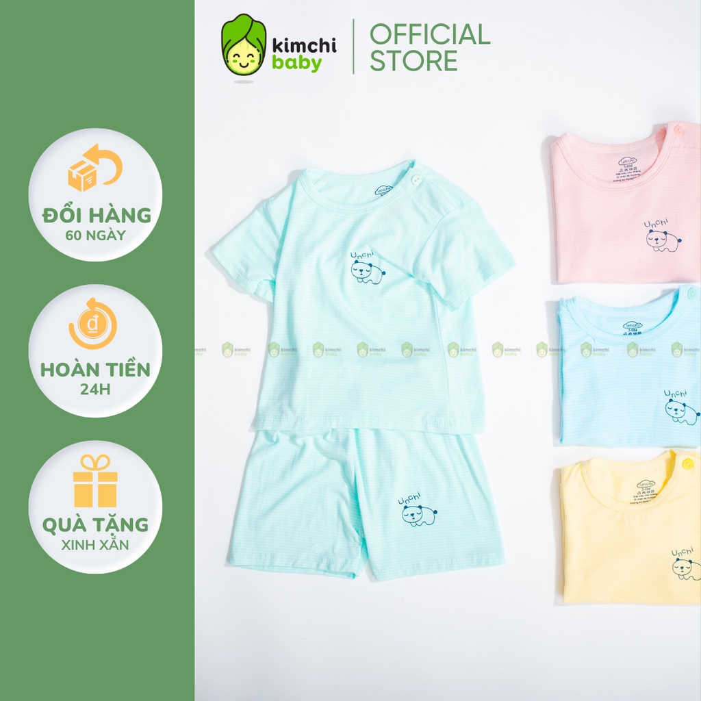 Bộ Đồ Bé Trai, Bé Gái UNCHI Vải Thun Lạnh Petit Sọc Ngang In Ngực, Bộ Quần Áo Sơ Sinh Hè Thoáng Mát UN2208