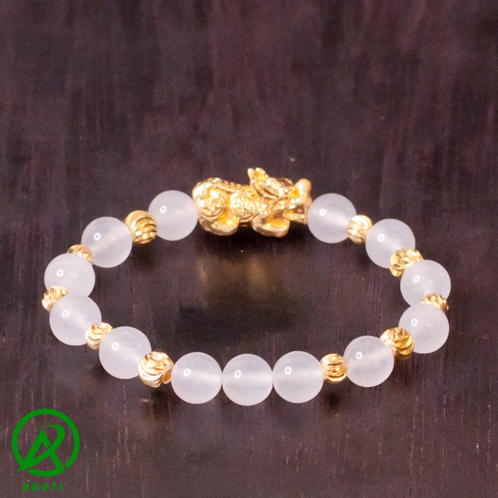 V241-08 Vòng phong thủy mã não trắng 8 ly mix tỳ hưu - Mệnh Kim - Thủy V241-08