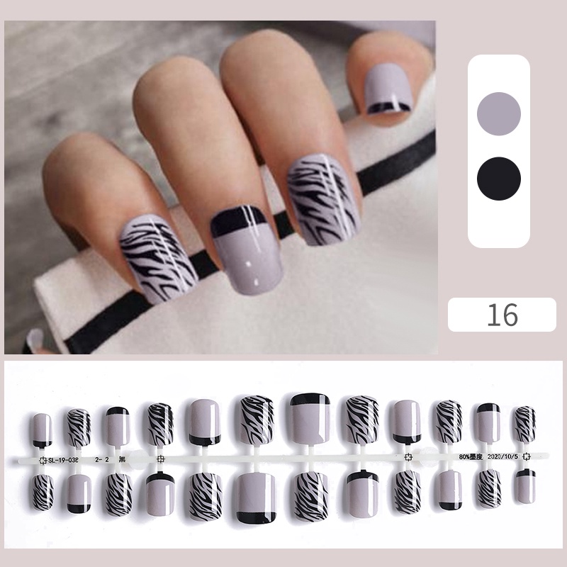 Set 24 móng tay UR SUGAR giả màu hồng kiểu pháp tiện dụng