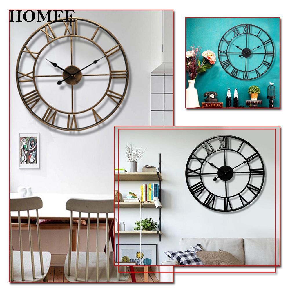 Đồng hồ treo tường mặt tròn to số lớn bằng kim loại thời trang