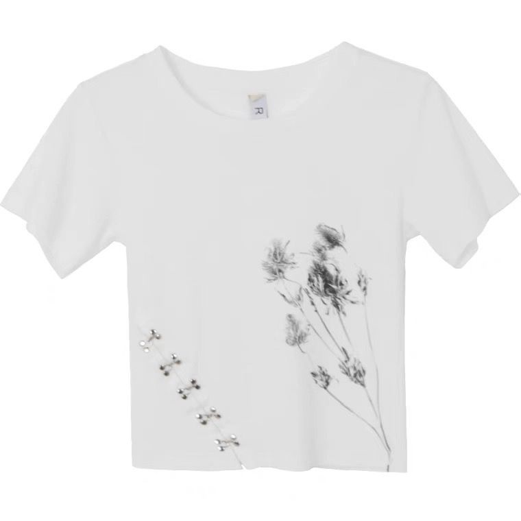 Áo Thun Ngắn Tay Cổ Tròn Xẻ Tà Ôm Dáng Thời Trang Hàn Quốc Cho Nữ